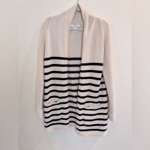 Magaschoni Striped Shawl Collar Coastal Beach Cardigan Sweater XS Beige Navy